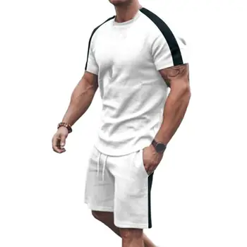 Облегающие свободные брюки контрастного цвета с глубоким вырезом в промежности, летняя футболка и шорты, комплект повседневной одежды