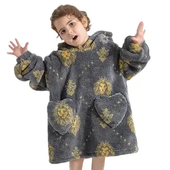 Носимое одеяло Детское Одеяло для малышей Толстовка с капюшоном Для детей Негабаритное Пушистое Теплое одеяло С карманом Одеяло для детского сада