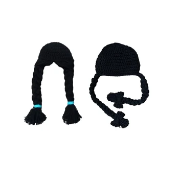 Шерстяная вязаная шапочка с двойными косами, модный реквизит для фотосессии, головной убор для ребенка 0-6 м
