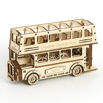 Лазерная резка двухэтажного автобуса, 3D деревянные игрушки-головоломки, детские наборы для сборки своими руками, сборка моделей строительных блоков для автомобилей для детей и взрослых.