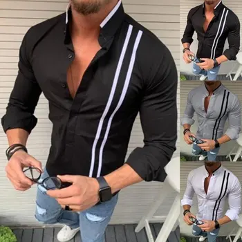 Новая модная мужская повседневная рубашка в полоску с длинным рукавом, мужская классическая рабочая рубашка S-3XL