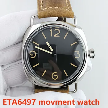 корпус 45 мм, механизм Seagull ETA6497, зеленые светящиеся часы, мужские механические часы, спортивные часы, кожаный ремешок