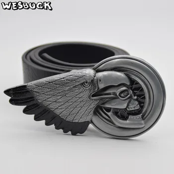 5 ШТ MOQ WesBuck Новый стиль, высококачественная винтажная серебряная пряжка для ремня с 3D орлиным черепом, мотоциклетная мужская и женская пряжка с искусственным ремнем