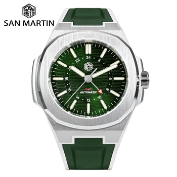 San Martin Новые 43-миллиметровые дизайнерские роскошные мужские спортивные часы марки GMT Автоматические механические часы 10Bar Водонепроницаемые сапфировые люминесцентные
